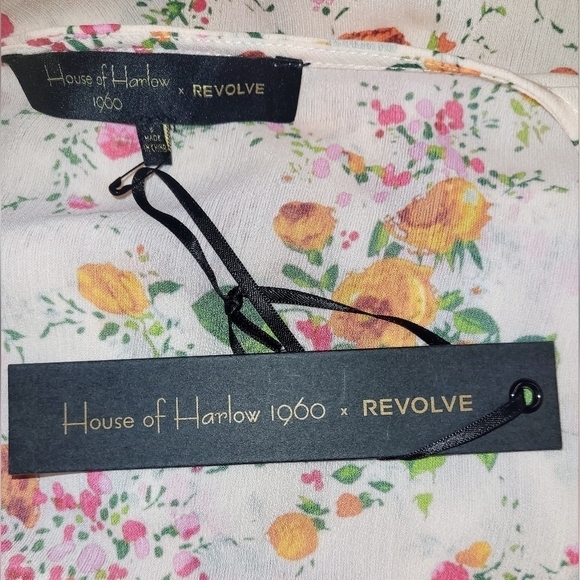Revolve x House of Harlow 1960 Maeve Midi Floral Top Puff Sleeves Leg Slit S - Picture 14 of 16